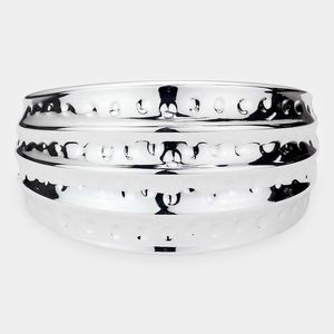 Silver Hammered Metal Textured Cuff Bracelet Simple Style Casual Jewelry